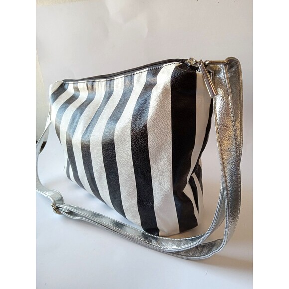 Unbranded Black & White Striped Beetlejuice Inspired Bag w/ Silver Adj Strap - Picture 2 of 13